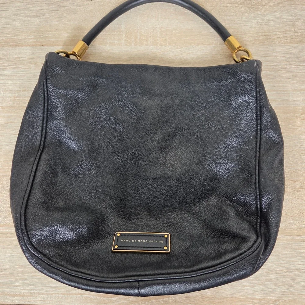 Marc by Marc Jacobs Black Pebbled Leather Hobo Bag Gold Hardware